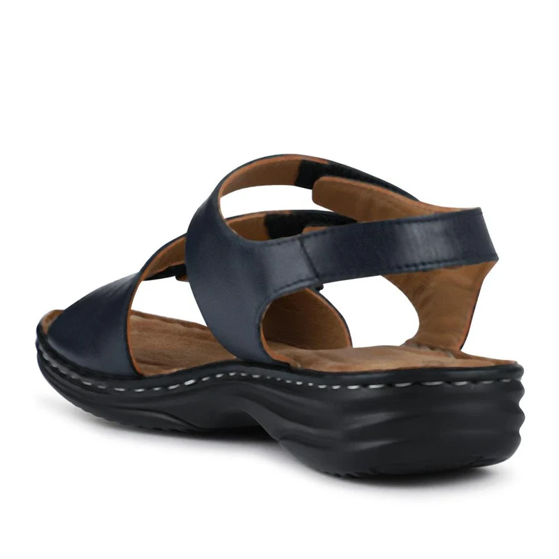 Touch-Fasten Cushioned Leather Sandals - KF41009 / 327 494 - Navy