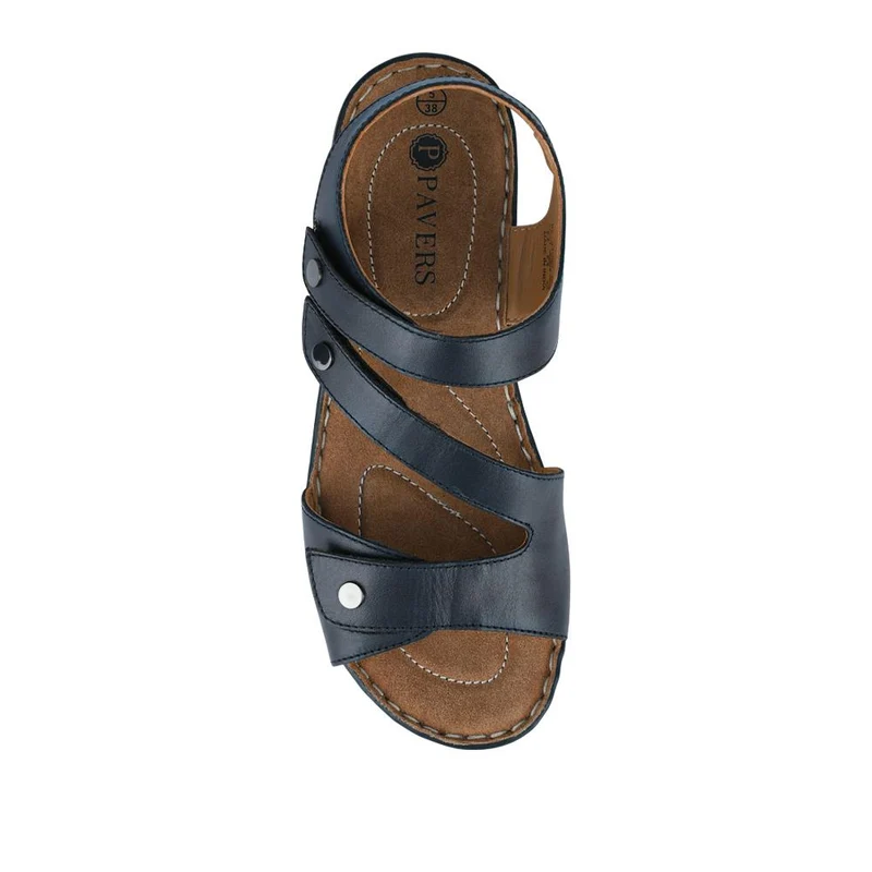 Touch-Fasten Cushioned Leather Sandals - KF41009 / 327 494 - Navy