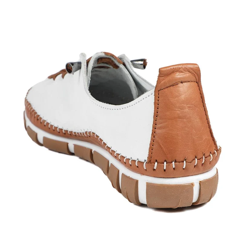All Leather Lace Up Stitch Detail Shoes - GOKH43006 / 329 151 - White-Tan