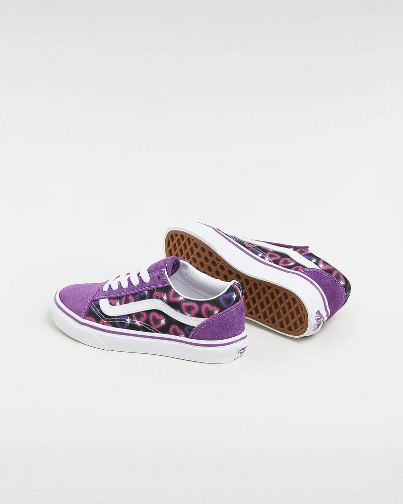 VANS Kinder Old Skool Neon Hearts Trainer – Lila
