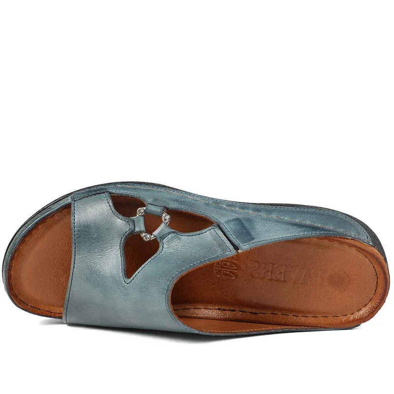 Leather Wedge-Heeled Mules - KARY41002 / 327 473 - Denim