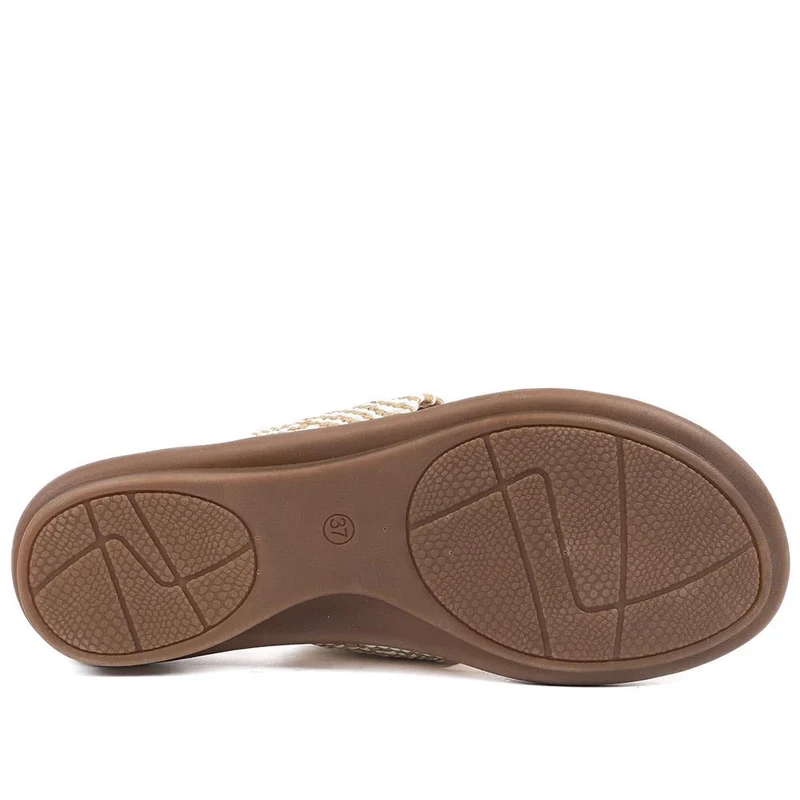 Flexible Wide Fit Toe Post Sandals - BAIZH41027W / 329 019 - Beige Multi