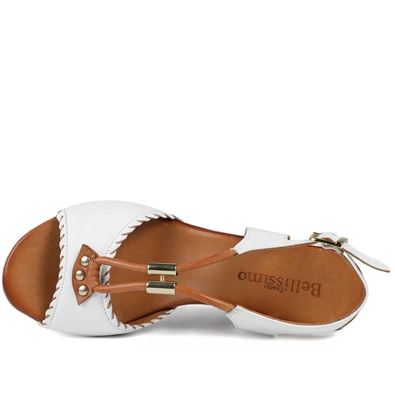 Bellissimo Leather Block Heel Sandals - BELMETIN43007 / 329 141 - White