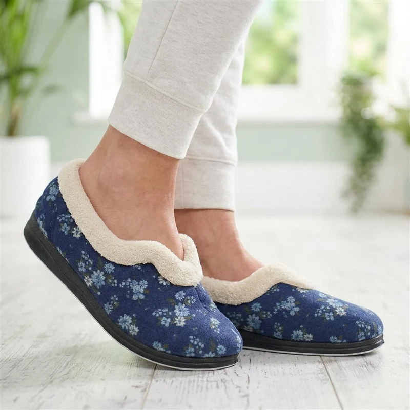 Padders Wide Fit Memory Foam Slippers - PADQING43006 / 329 403 - Navy