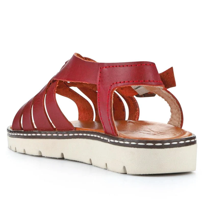 Adjustable-Buckled Leather Sandals - EDNB40092 / 326 912 - Red