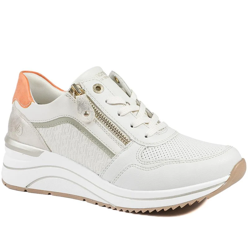 Remonte Cushioned Leather Zip & Lace Trainers - DRS43505 / 328 688 - Cream Multi