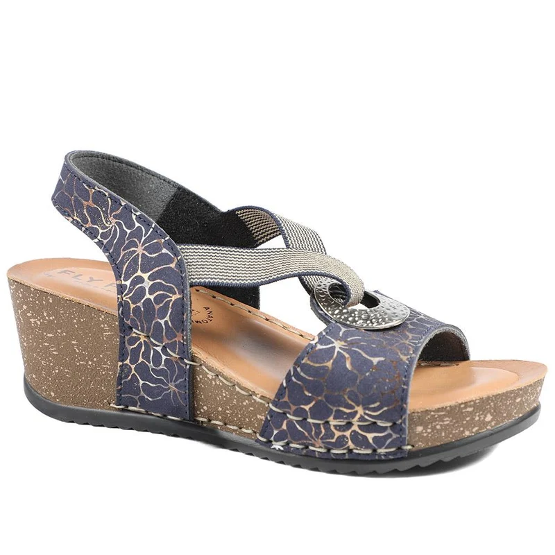 Fly Flot Wedge Heel Slingback Sandals - FLY43023 / 328 682 - Navy