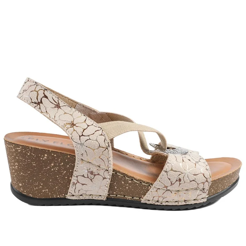 Fly Flot Wedge Heel Slingback Sandals - FLY43023 / 328 682 - Beige