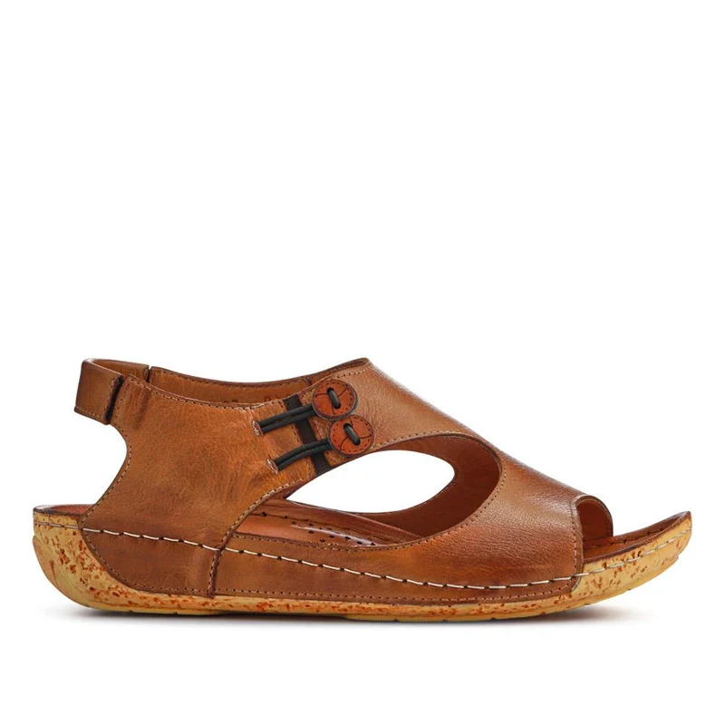 Leather Slip-On Sandals - KARY41004 / 327 532 - Tan