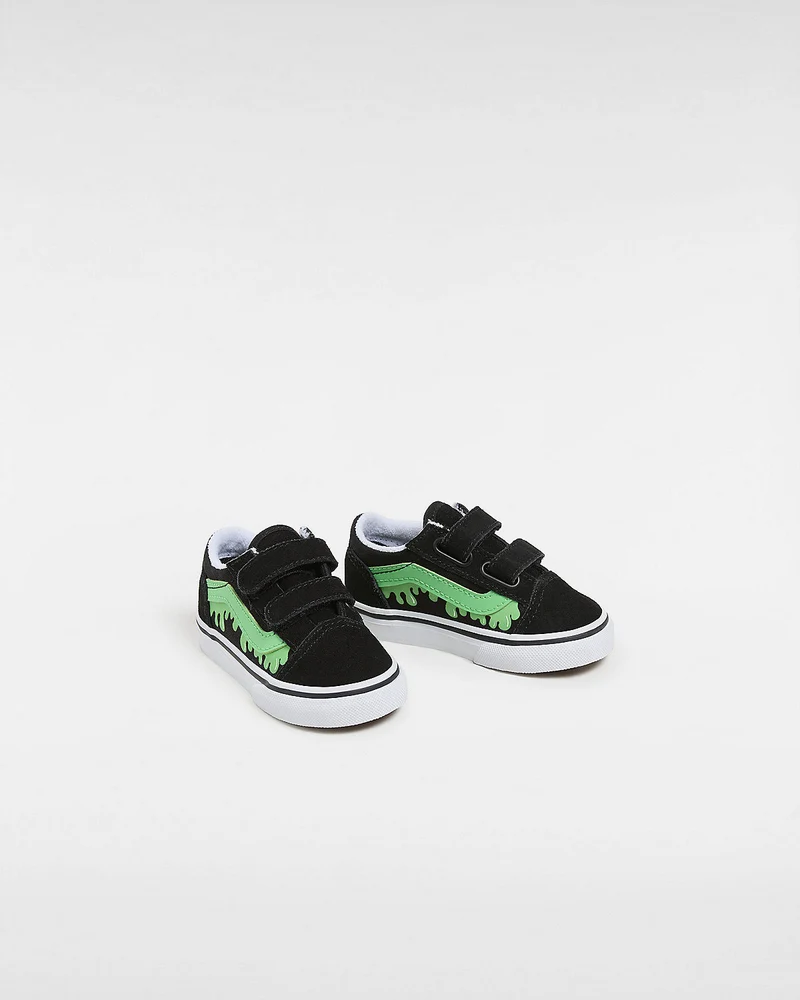 VANS Old Skool V Glow in The Dark Slime-Turnschuhe für Kleinkinder – Schwarz/Grün