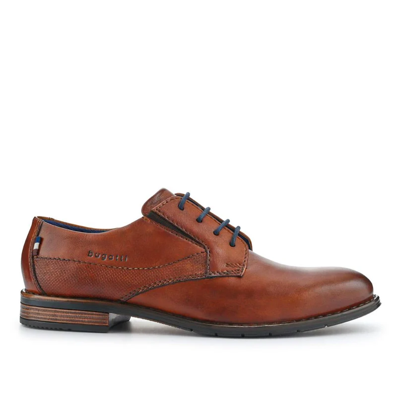 Wide-Fit Leather Lace-Up Shoes - BUG41501 / 326 718 - Cognac