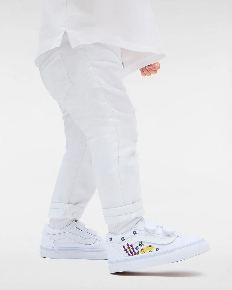 VANS Old Skool V-Turnschuhe mit Blumenstickerei für Kleinkinder – True White