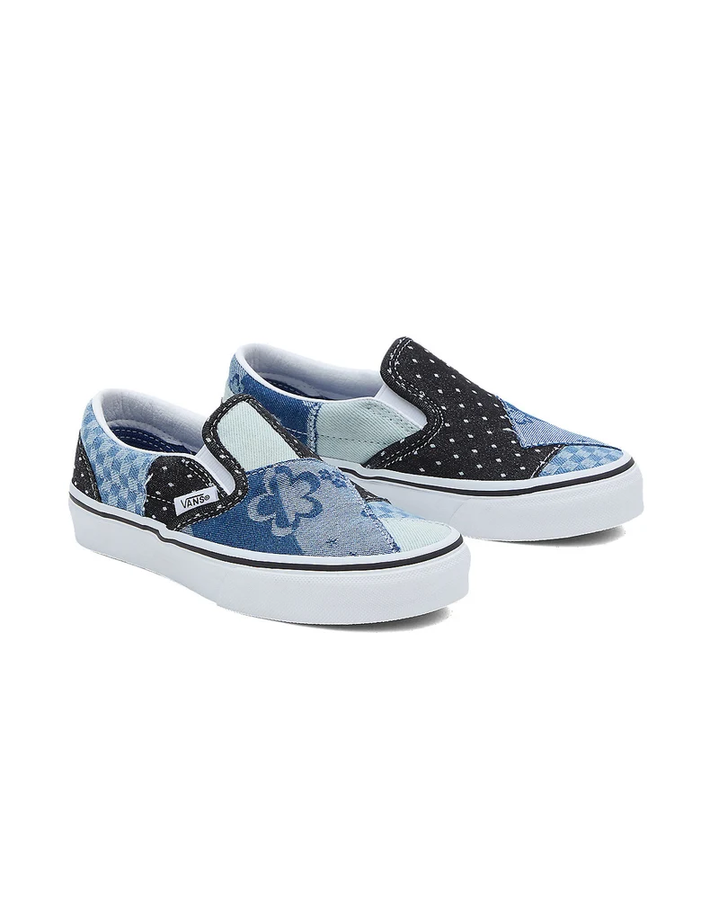 VANS Klassische Slip-On-Patchwork-Sneaker für Kinder – Denim / Weiß