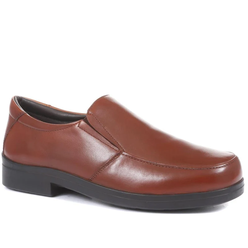 Extra Wide Fit Leather Slip On Shoes - DELNERO / 321 158 - Tan