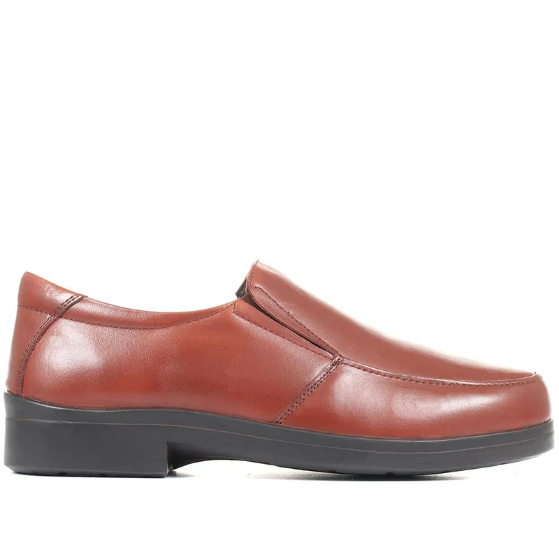 Extra Wide Fit Leather Slip On Shoes - DELNERO / 321 158 - Tan