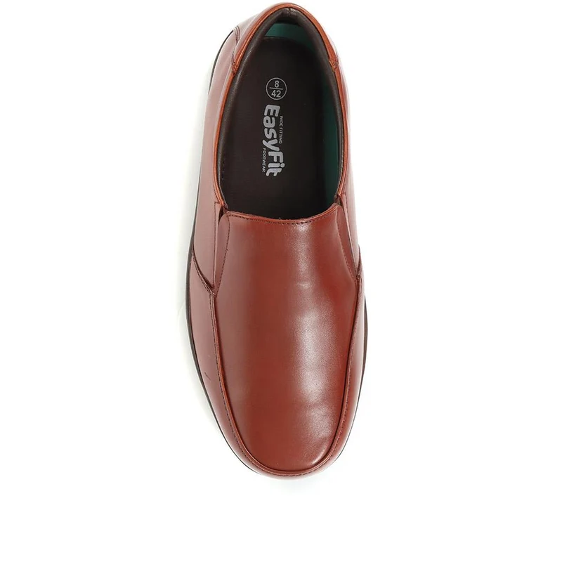 Extra Wide Fit Leather Slip On Shoes - DELNERO / 321 158 - Tan