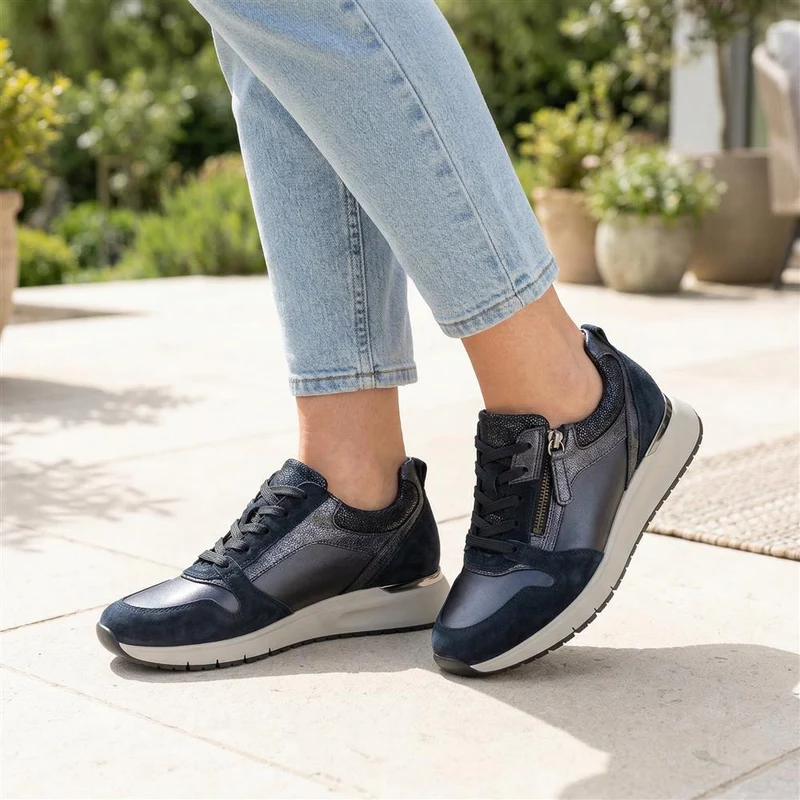 Gabor Leather Zip & Lace Trainers - GAB42031 / 329 511 - Navy