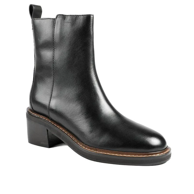Krystel Leather Block Heel Ankle Boots - KRYSTEL / 329 156 - Black Leather