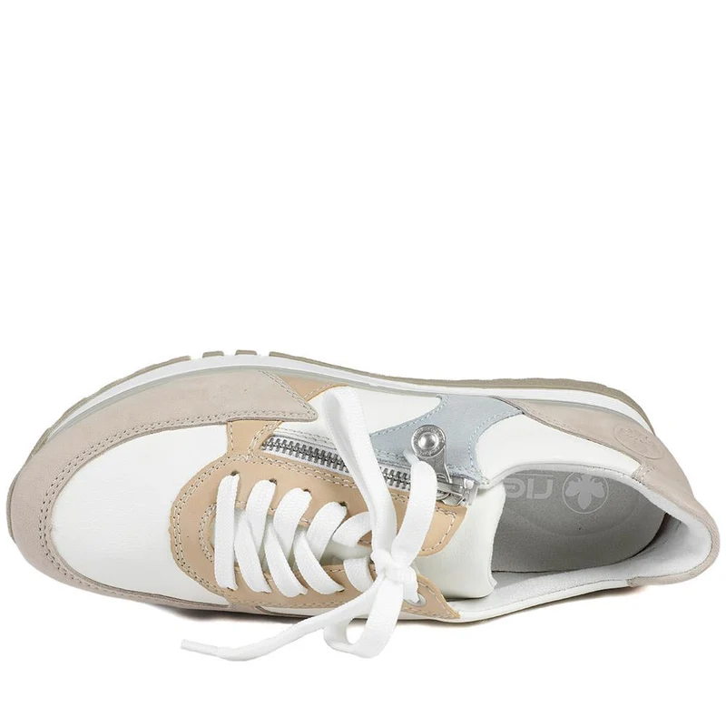 Rieker Wide Fit Leather Zip & Lace Trainers - RKR43543 / 328 766 - White Multi