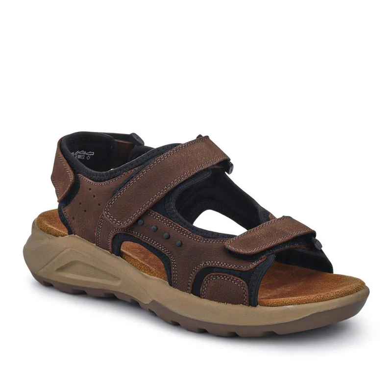Leather Touch-Fastening Sandals - DDIN41011 / 327 116 - Brown