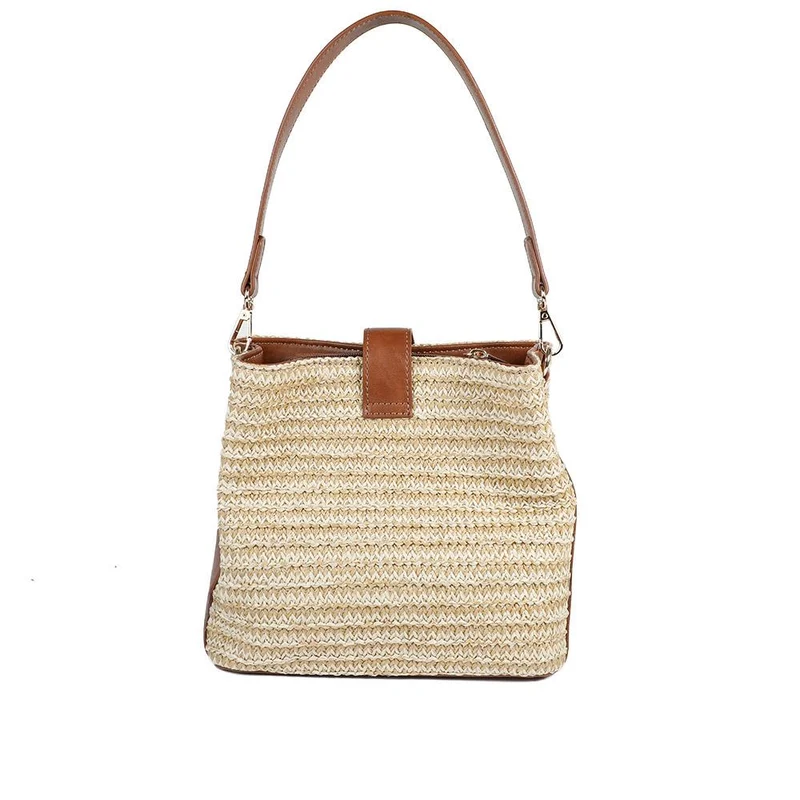 Woven Shoulder Bag with Faux Leather Trim - RIM43000 / 329 297 - Tan