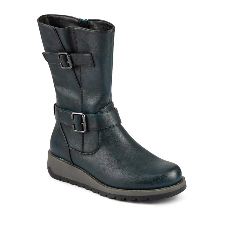 Dual Buckle Calf Length Boots - WK42018 / 328 044