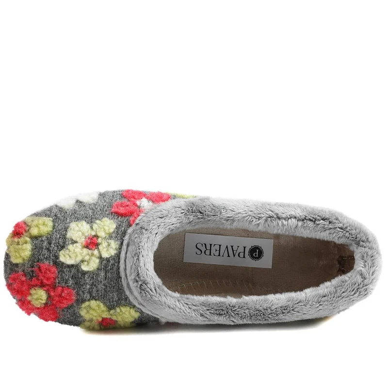 Soft Floral Full Slippers - FEVI43001 / 329 503 - Grey Multi