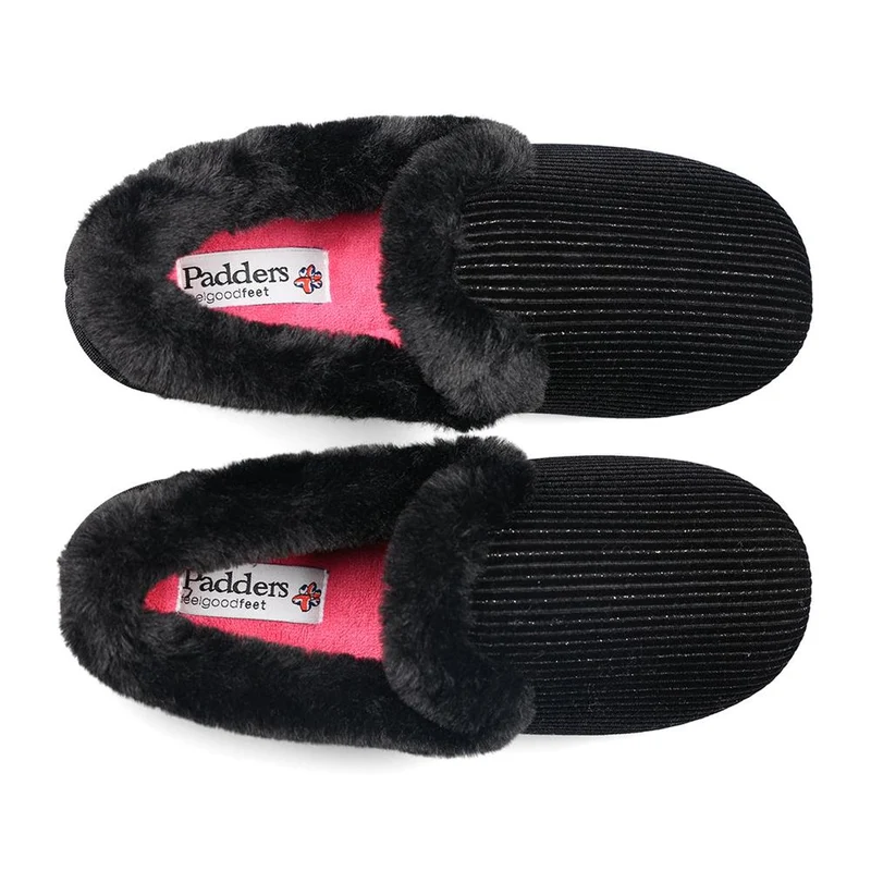 Padders Ladies Slippers 2E Fit Vulcanised - REPOSE - Repose / null - BLACK SPARKLE CORD