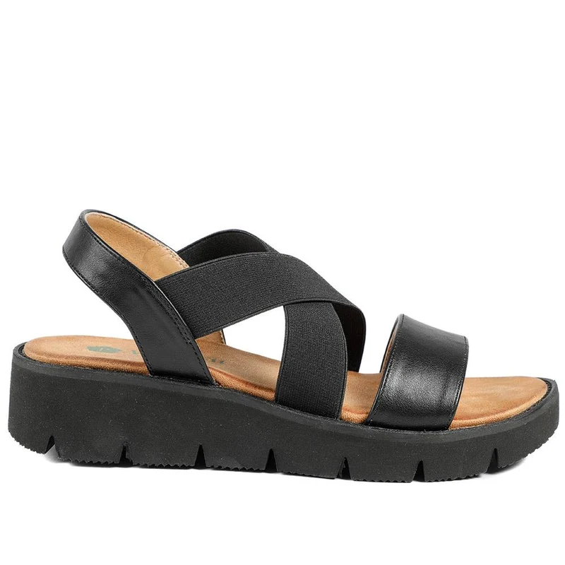 Wide Fit Elasticated Fashionable Sandals - BAIZH43026 / 328 881 - Black