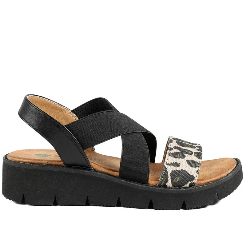 Wide Fit Elasticated Fashionable Sandals - BAIZH43026 / 328 881 - Black Multi