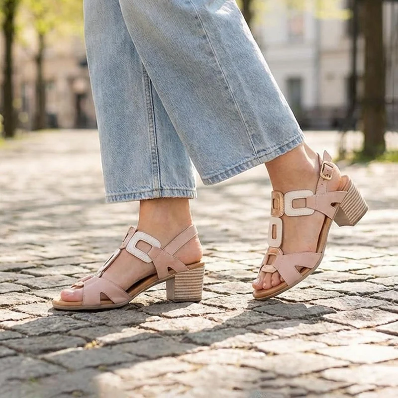 All Leather Block Heel Sandals - MAGO43000 / 329 390 - Nude