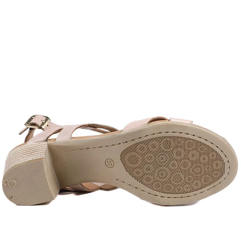 All Leather Block Heel Sandals - MAGO43000 / 329 390 - Nude