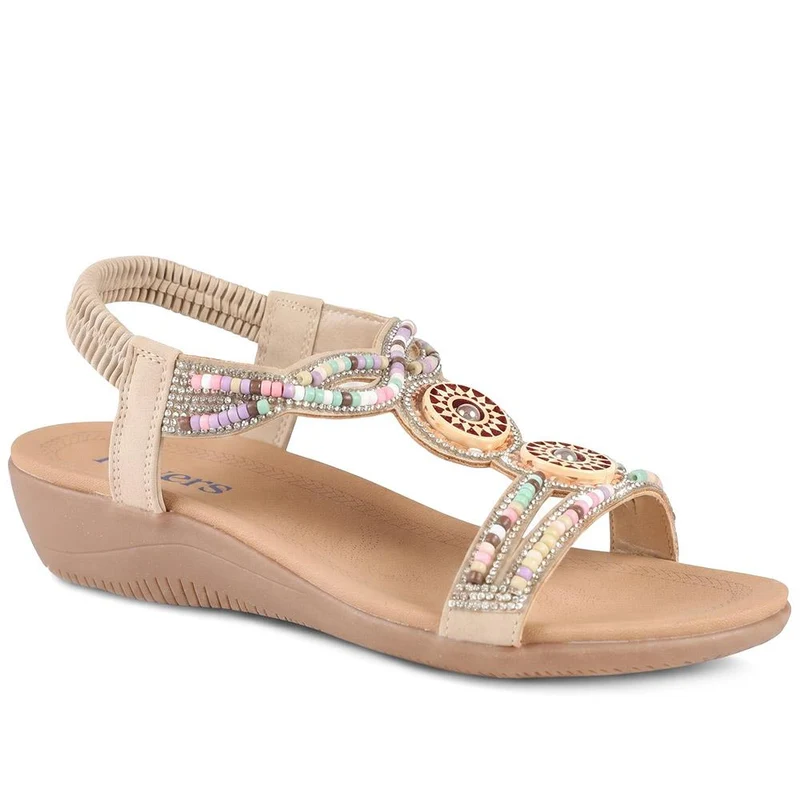 Beaded Comfort Fitting Sandals - BAIZH41008 / 327 082 - Beige
