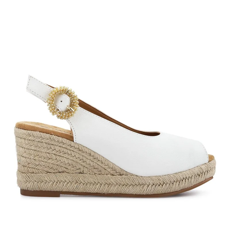 Buckle Fastening Wedge Espadrilles - WBINS41057 / 327 257 - White