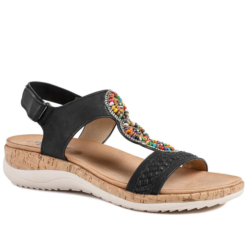 Comfort Beaded Wedge Sandals - BAIZH43022 / 329 012