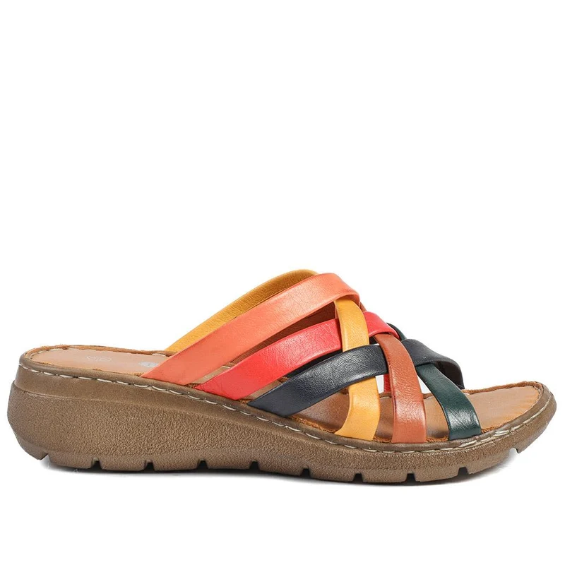 Leather Slip On Mule Sandals - LUCK43004 / 329 153 - Multi