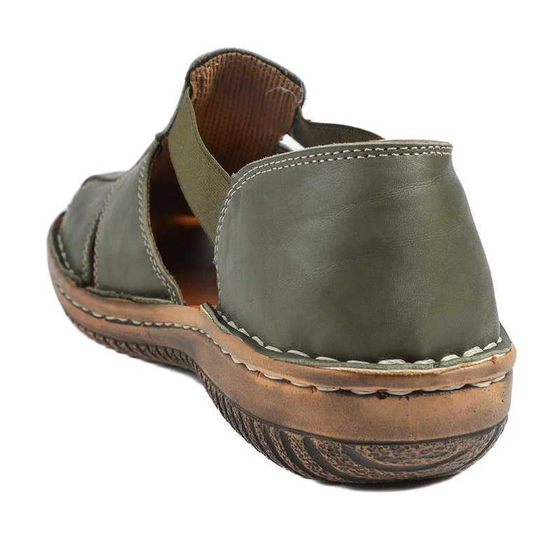 Loretta Leather Elasticated Slip On Shoes - HAK43001 / 329 375 - Khaki