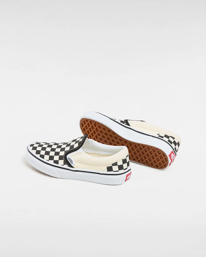 VANS Klassische Slip-On-Schachbrett-Sneaker für Kinder – Schwarz / Weiß