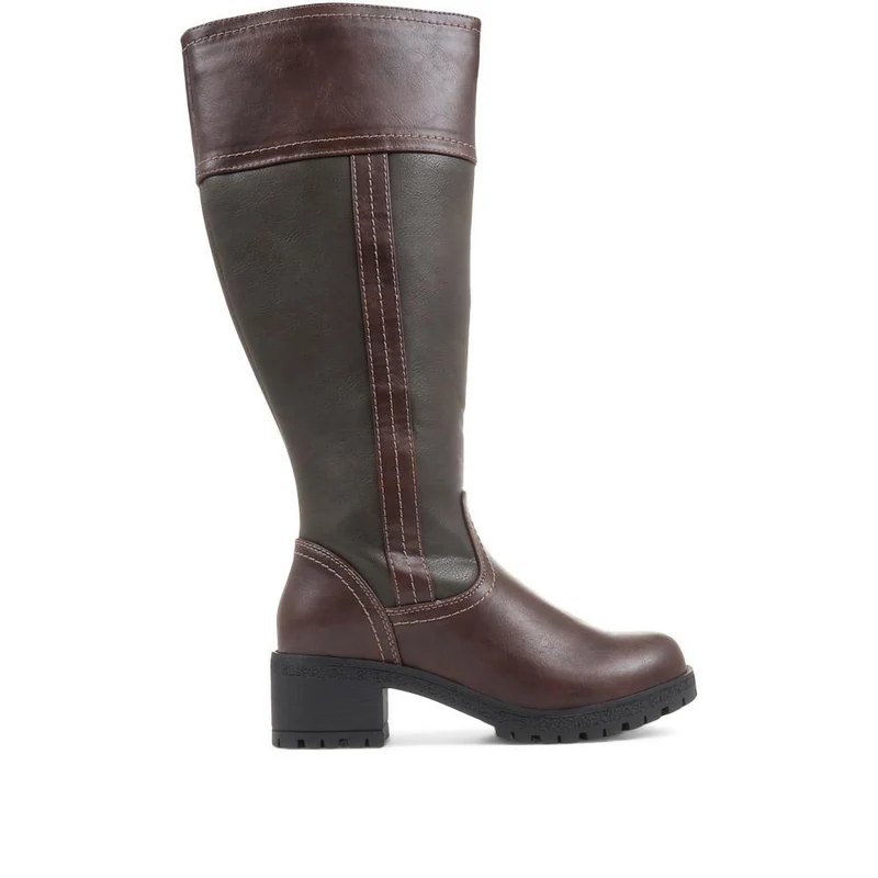 Faux Leather Mid-calf Boots - WBINS36132 / 323 116 - Brown