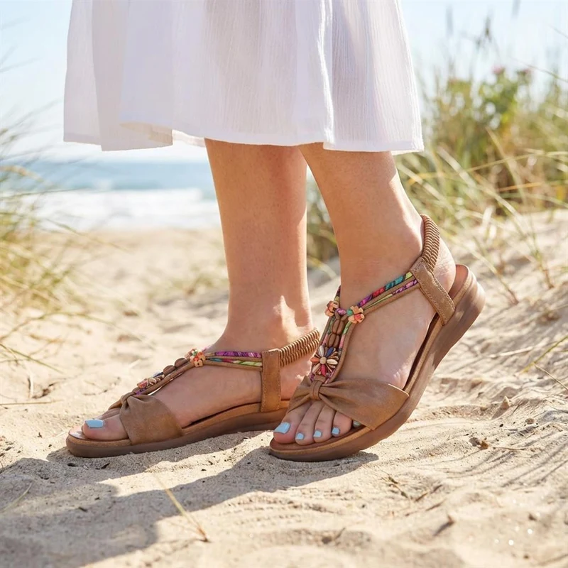 Embellished Flat Sandals - BAIZH37051 / 323 374 - Brown