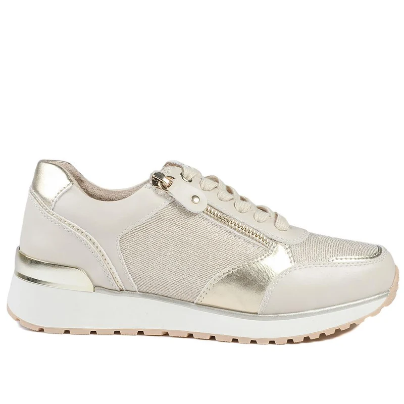 Wide Fit Zip & Lace Cushioned Trainers - WBINS43074 / 329 139 - Beige