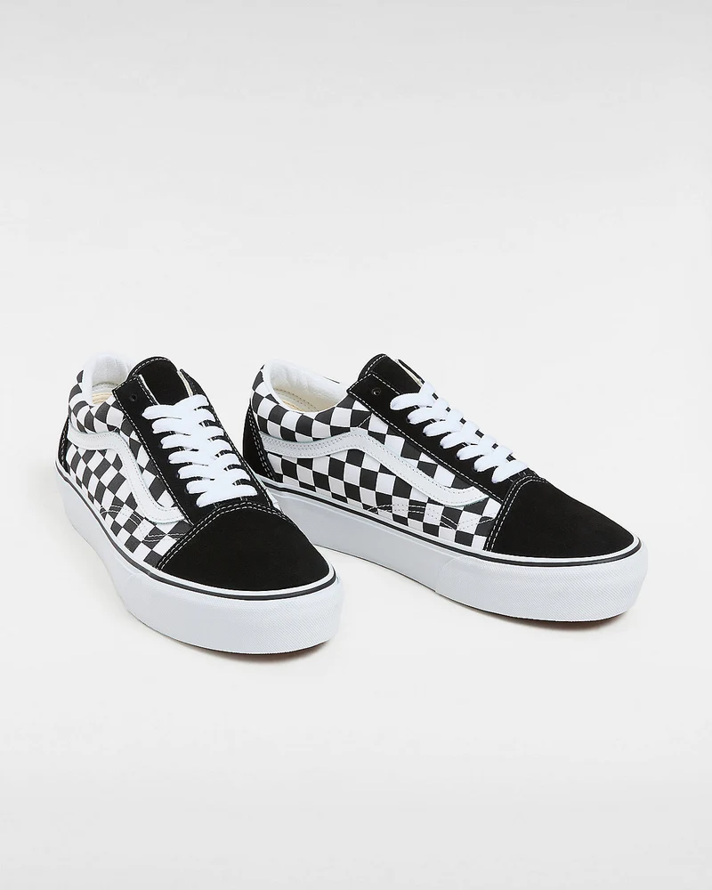 VANS Unisex Old Skool Platform Checkerboard-Turnschuhe – Schwarz/True White