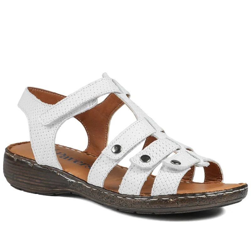 Premium Leather Touch Fastening Sandals - LUCK43006 / 329 419 - White