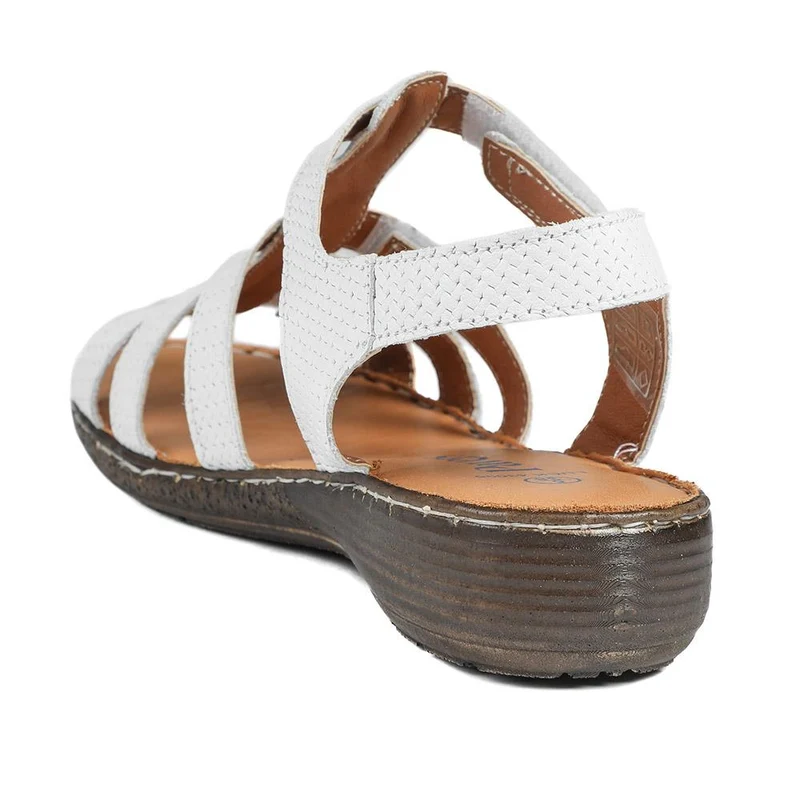 Premium Leather Touch Fastening Sandals - LUCK43006 / 329 419 - White