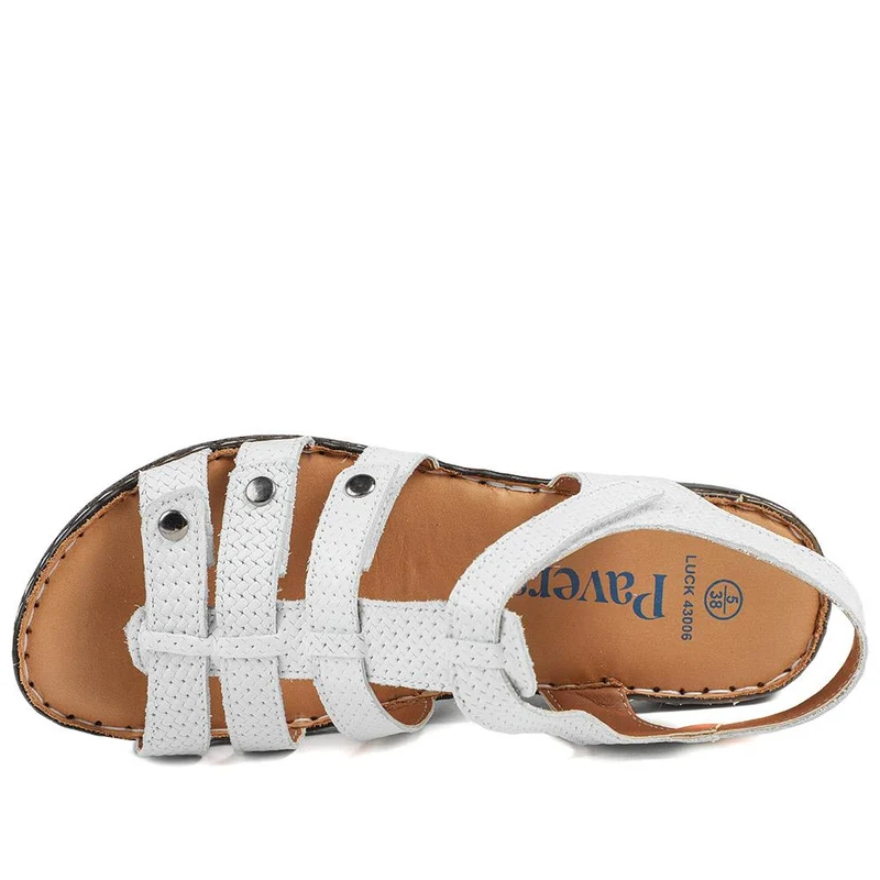 Premium Leather Touch Fastening Sandals - LUCK43006 / 329 419 - White