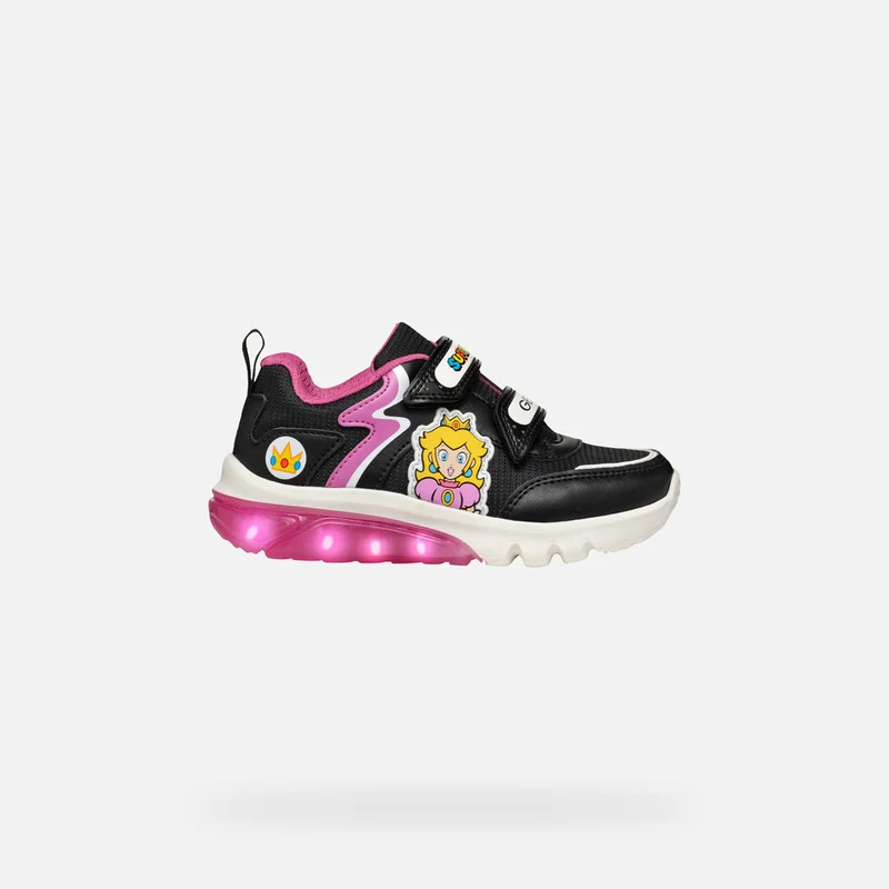 Geox Kinder Super Mario Leuchtende Turnschuhe - Schwarz / Fuchsia