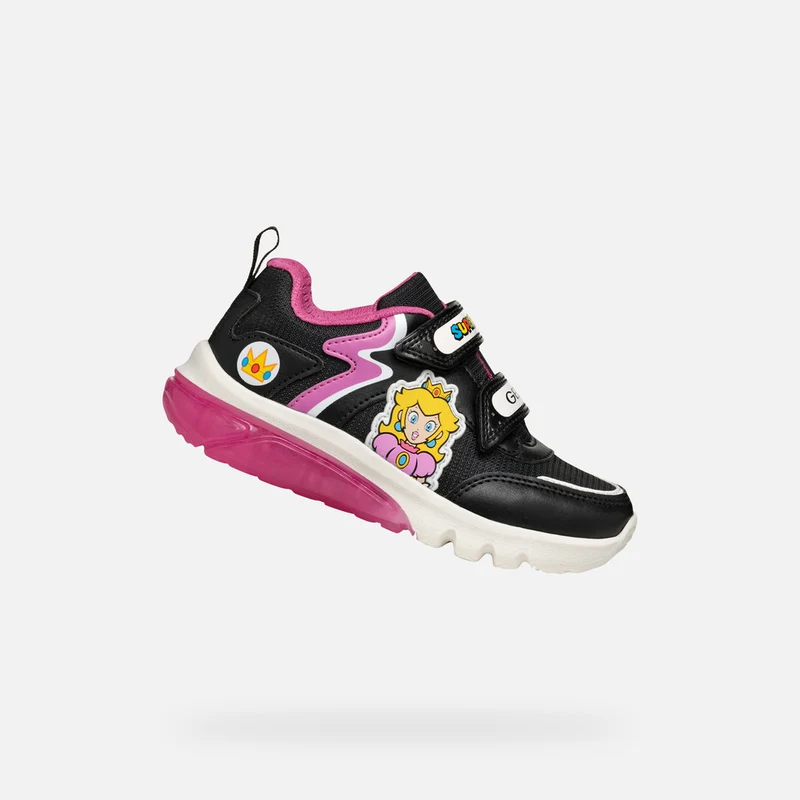 Geox Kinder Super Mario Leuchtende Turnschuhe - Schwarz / Fuchsia