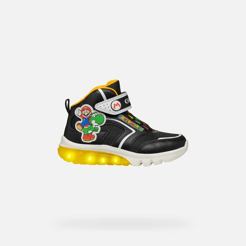 Geox Kinder Super Mario Leuchtende High-Top-Sneakers - Schwarz / Gelb
