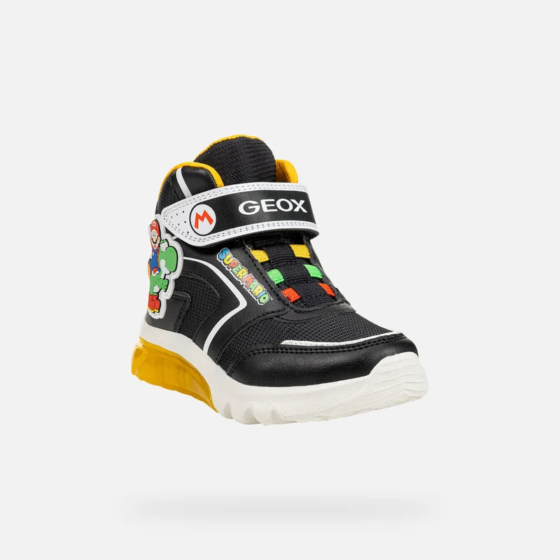 Geox Kinder Super Mario Leuchtende High-Top-Sneakers - Schwarz / Gelb