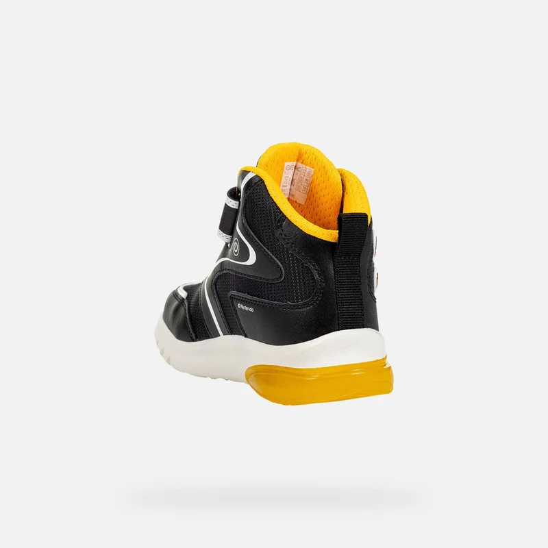 Geox Kinder Super Mario Leuchtende High-Top-Sneakers - Schwarz / Gelb